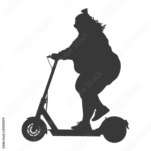 Silhouette of Curvy Woman on Electric Scooter, Urban Mobility.