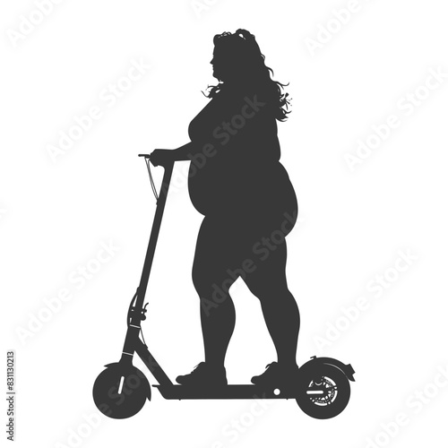 Silhouette of a Curvy Woman Riding an Electric Scooter.