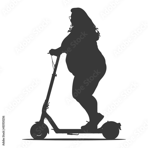 Plus-Size Woman Silhouette on Scooter: Urban Mobility, Dark Style.