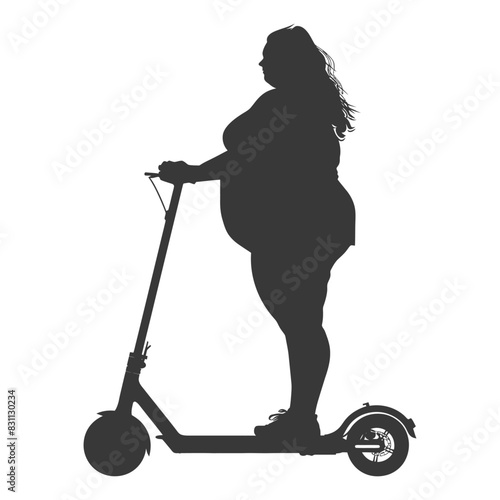 Silhouette of plus-size woman riding electric scooter, active lifestyle icon.
