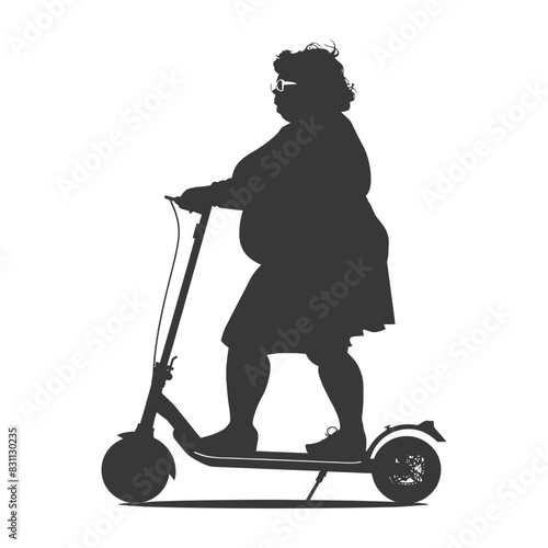 Silhouette: Overweight Woman on Electric Scooter, Urban Mobility.