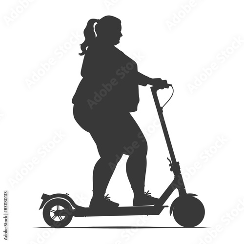 Silhouette: Plus-Size Woman Riding Electric Scooter, Urban Mobility.