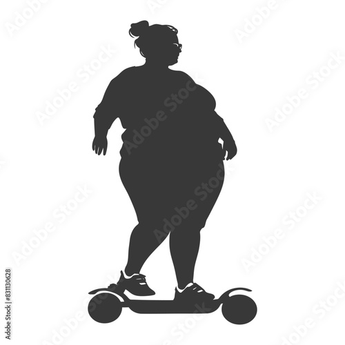 Silhouette of plus-size woman on self-balancing scooter, personal transportation.
