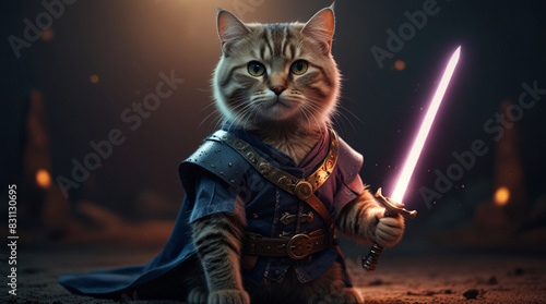 cat-in-clothes-and-with-a-glowing-sword-cute-pet-for-background-poster-print-design-card-banner © Abdul