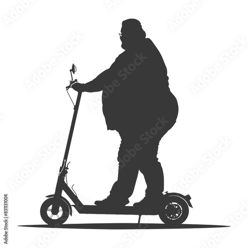 Silhouette: Obese Man Riding Electric Scooter, Mobility Aid, Urban Lifestyle.