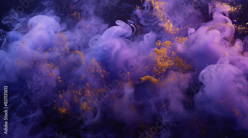 Purple smoke with neon gold creates a rich, opulent backdrop for luxurious events, © Kanju