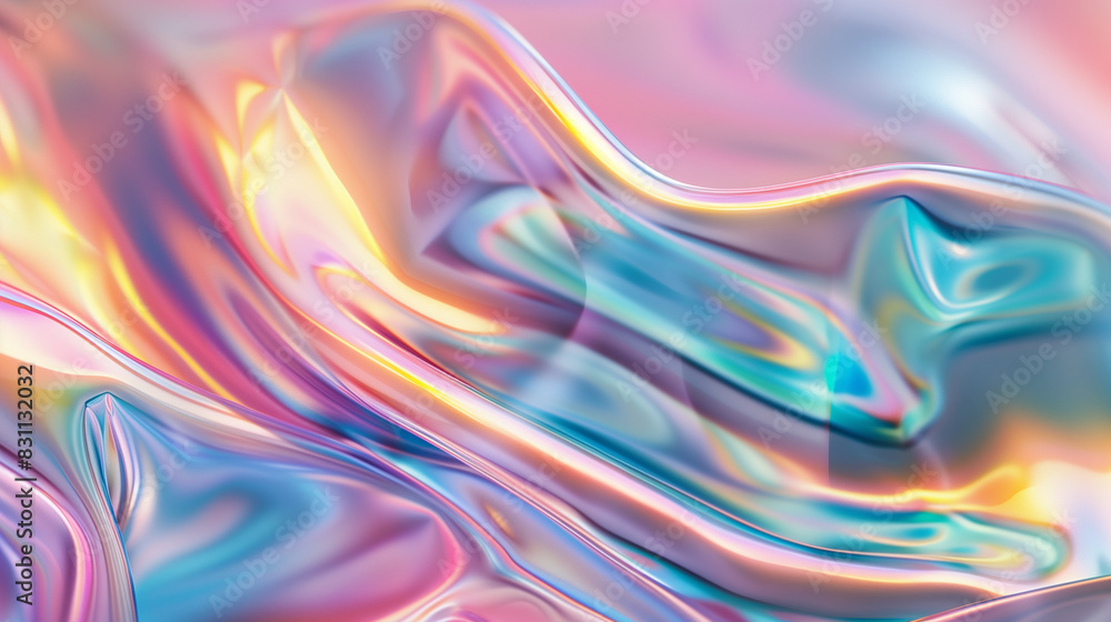 Iridescent Abstract Fabric with Vibrant Rainbow Colors and Waves Iridescent Abstract Fabric with Vibrant Rainbow Colors and Waves