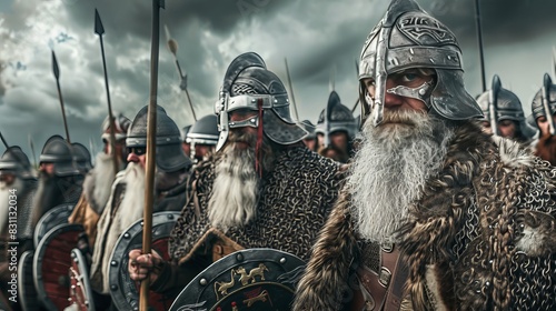 Teutons, Latin Teutones or Teutoni, Germanic people of antiquity, battle, antique helmets, breastplate, shield, swords, 16:9 photo