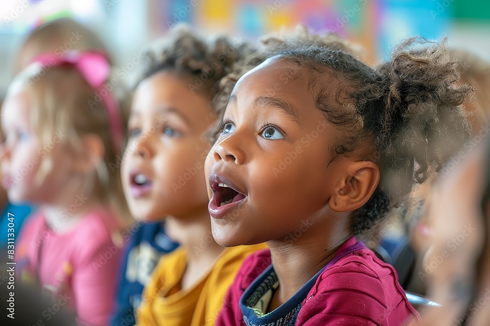 little girls of different races laughing and learning in the classroom little girls of different races laughing and learning in the classroom