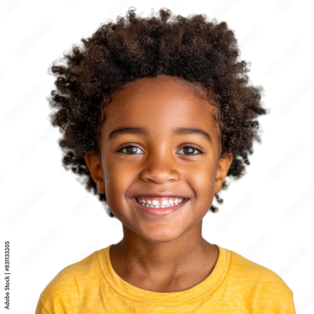 Cheerful young African American boy with short curly hair on white background Cheerful young African American boy with short curly hair on white background