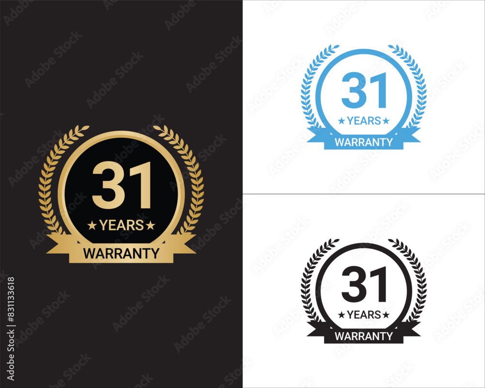 Naklejka premium 31 Years Warranty Vector, 31 Years Warranty Logo