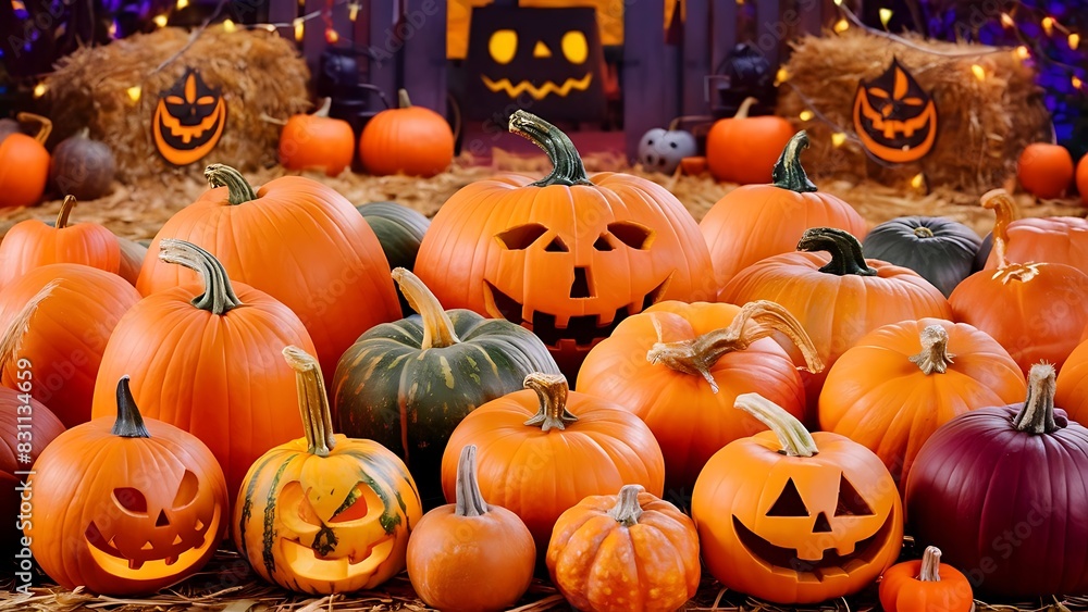 Obraz premium Pumpkins in honor of the celebration of autumn and halloween festival of vegetables