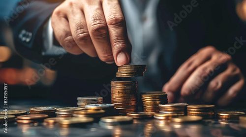 Businessman is stacking coins photo