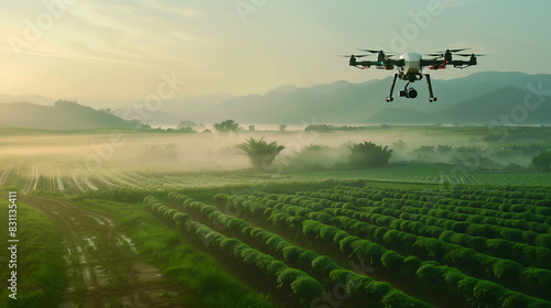 Drone Flying Over Scenic Vineyard at Sunrise for Aerial Survey