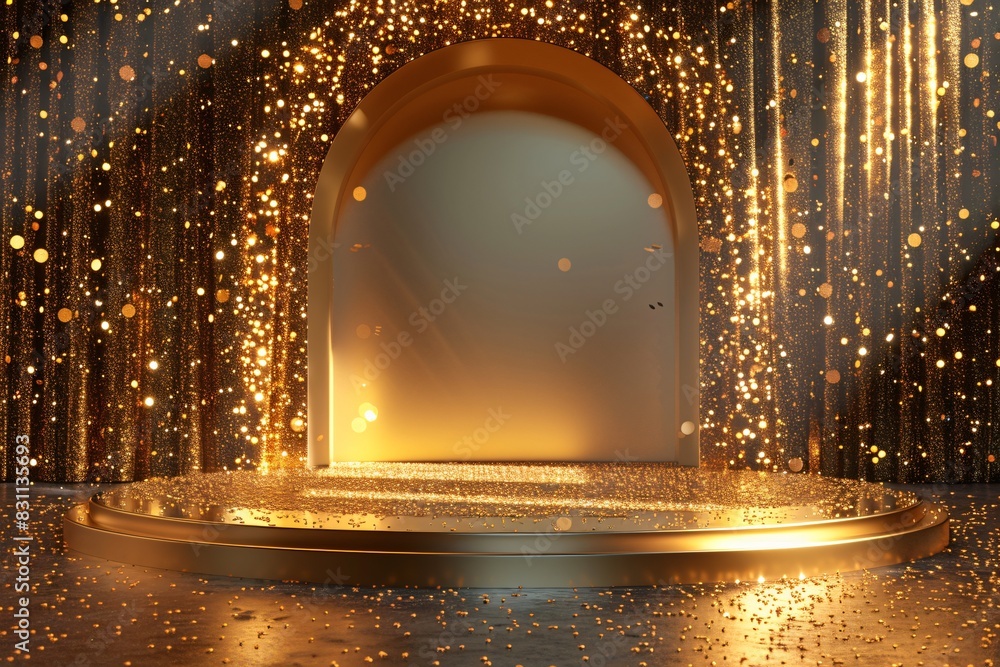 Obraz premium A gold stage with circular podium and lights
