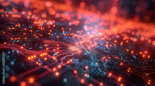 Atomic-level depiction of a quantum circuit with AI-driven data streams, illustrating their seamless combination. Minimal and Simple style