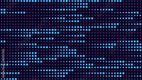 Abstract Digital Mosaic Grid Square Dots Halftone Tech Background Pattern. Blue Pixels Moving Fast on Grid. Hi-Tech Minimal Technology Design Texture. Digital Data Flow Transfer Vector. 