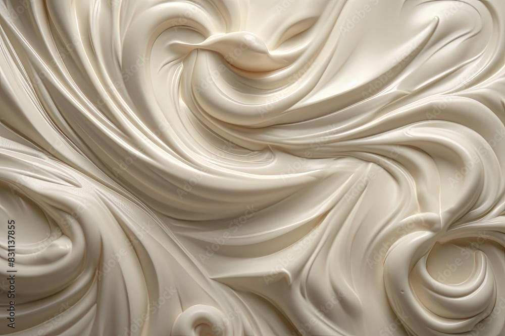 Fototapeta premium Vanilla white creamy texture with thick spirals of cream, ice cream. 
