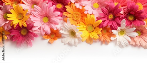Playful flower background with brightly coloured daisy flowers. 