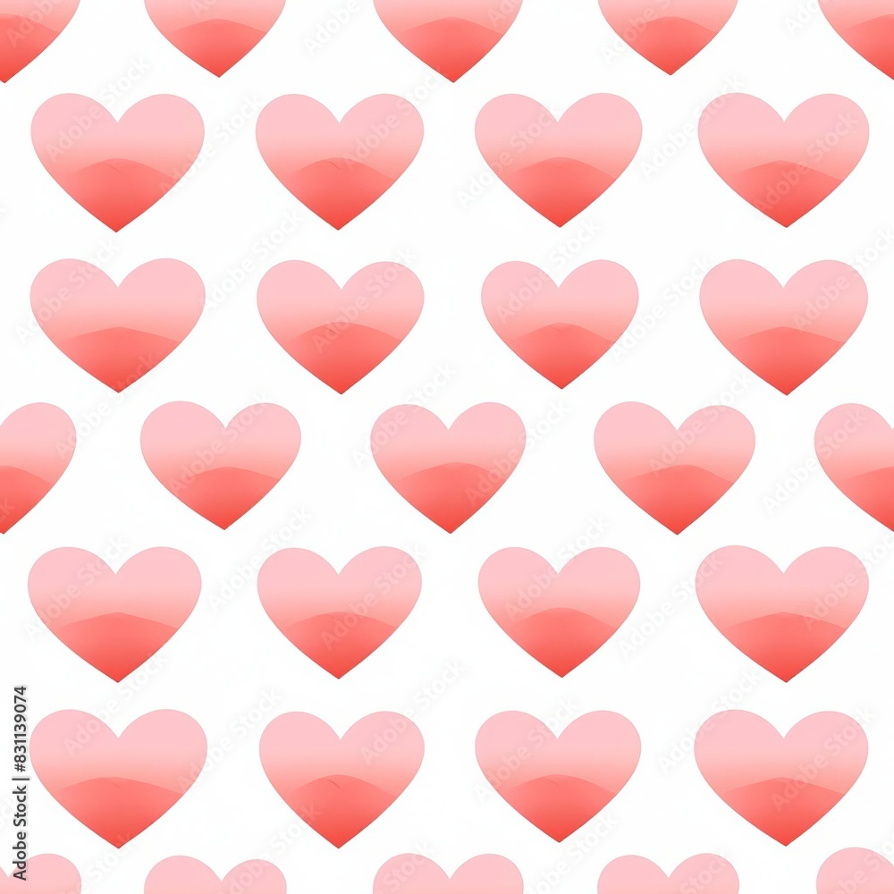Seamless pattern of pink ombre hearts on white background.