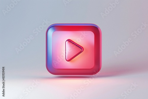 Close-up pink blue play button white background