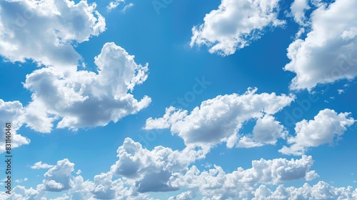 Fluffy white clouds on a clear blue sky in summer © Emin
