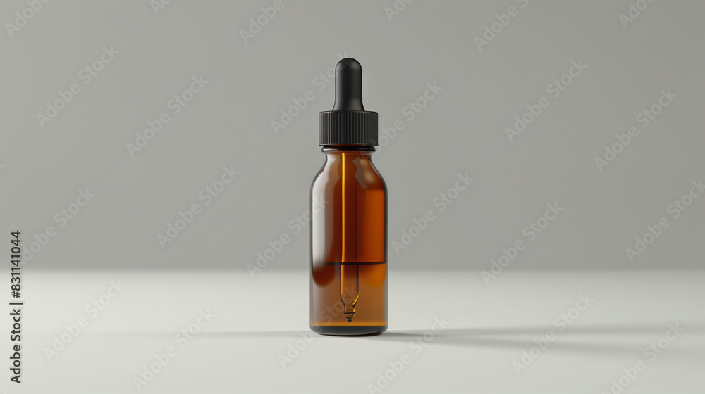 Mockup of an amber dropper bottle on a light background Mockup of an amber dropper bottle on a light background