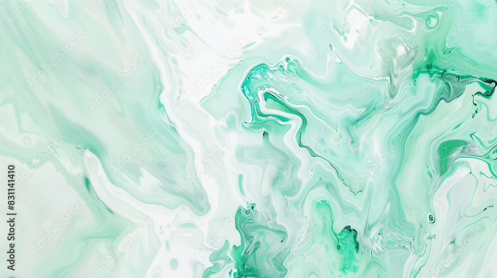 Minimalistic abstract acrylic painting in cool mint and stark white, fresh and clean,