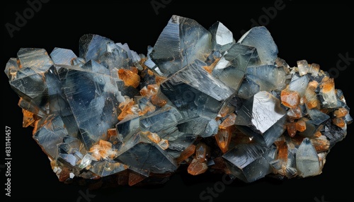 Blue and orange rough mineral crystal formations photo