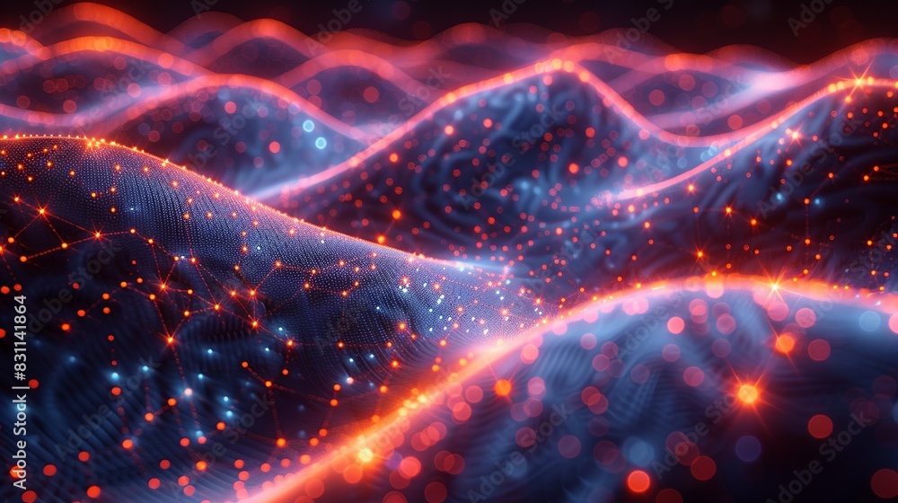 Visualization of AI neural pathways with quantum particles interweaving ...