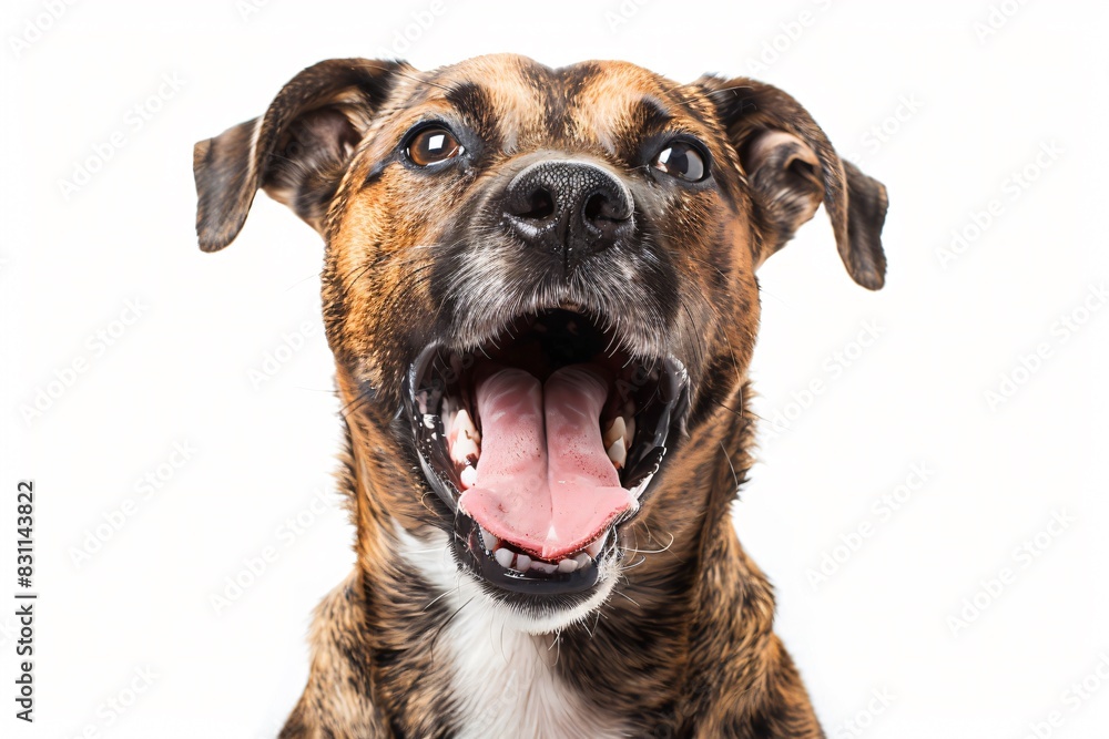 A dog looking up, yawning A dog looking up, yawning