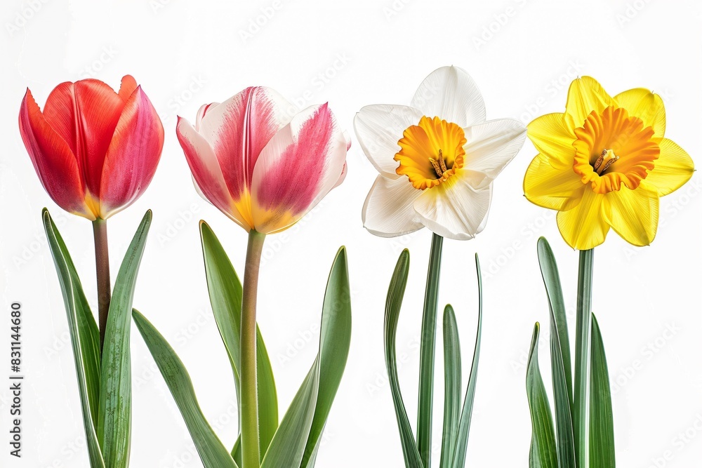 Fototapeta premium Four flowers vase table