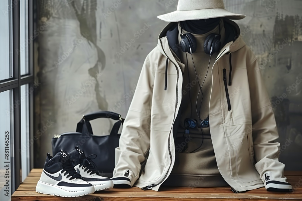 Obraz premium Man in hat, jacket, sneakers