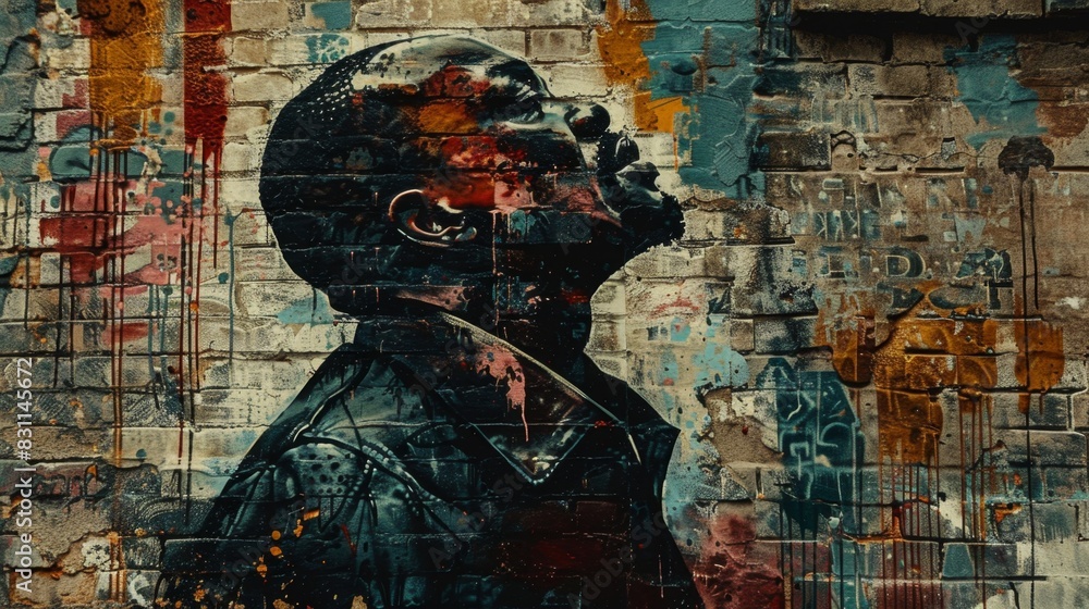 Fototapeta premium Bold Graffiti-Style Mural of a Black Pastor Delivering an Impassioned Sermon