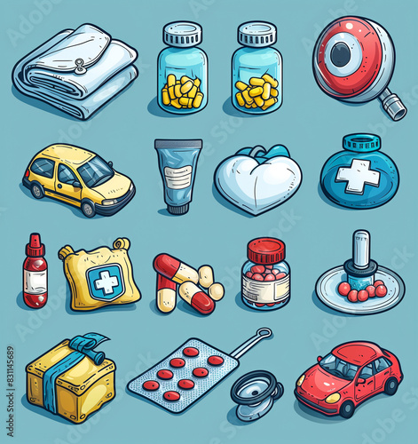 collection of Illustration  icon of health care medical and hospital rescue service concept , Photo by AI generative. photo