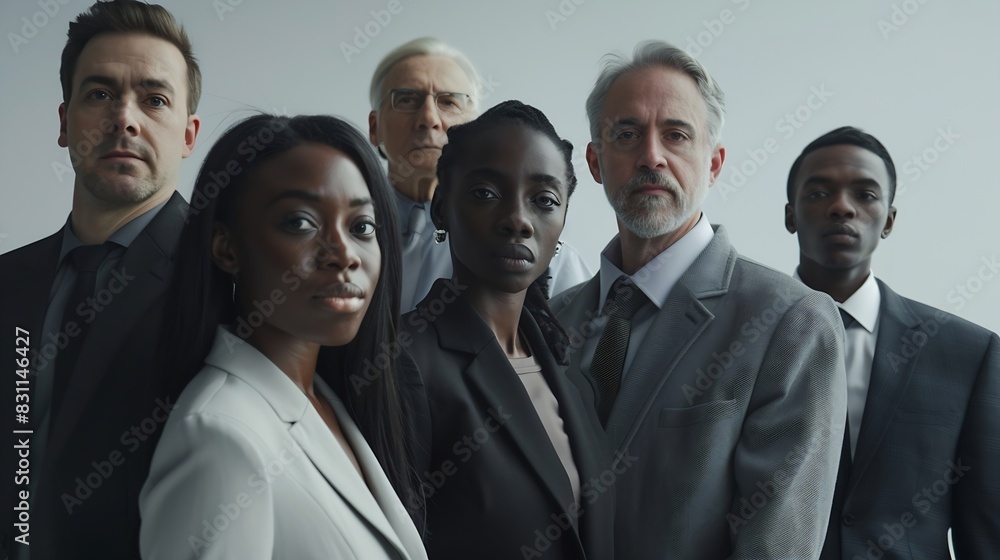 Fototapeta premium Theyre ready to push towards success with tenacity and confidence Portrait of a group of businesspeople standing together in an office : Generative AI