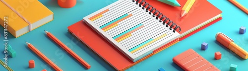 Weekly Agendas A 3D illustration of a planner showing detailed agendas for each day, with minimalist design photo