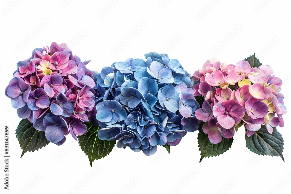 Three unique flowers with different colors on a plain white background Three unique flowers with different colors on a plain white background