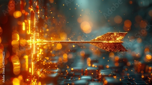 A dynamic arrow piercing through a wall of gold bars, symbolizing breakthrough success and financial gain. Minimal and Simple style