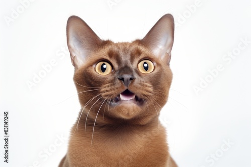 Portrait of a happy burmese cat isolated in white background