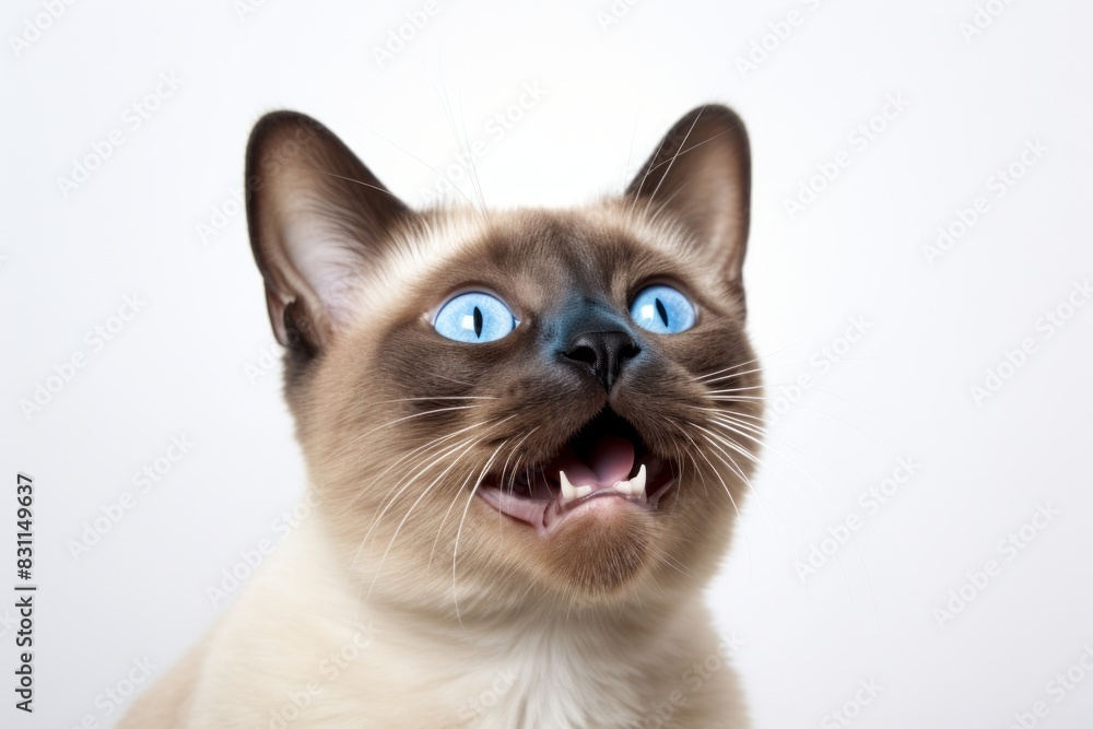 Portrait of a smiling tonkinese cat in front of white background Portrait of a smiling tonkinese cat in front of white background
