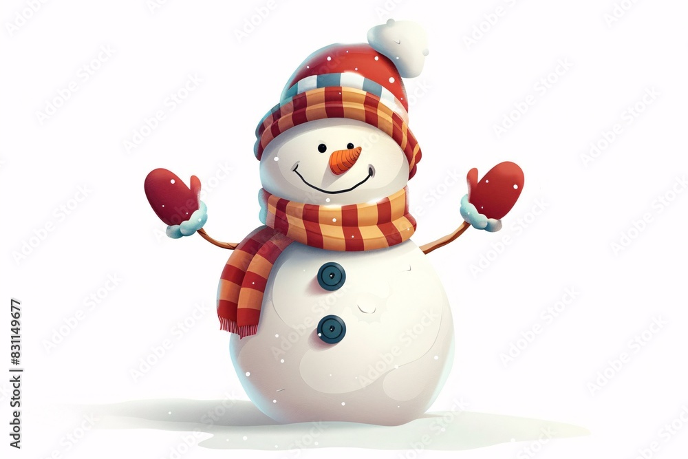 a snowman wearing a scarf and hat