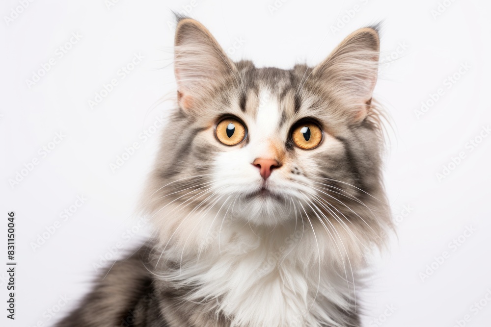 Portrait of a cute american curl cat over white background