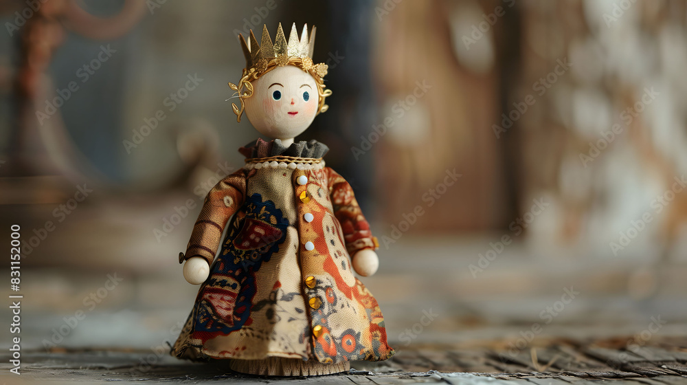 Wooden Doll of a Queen Wearing Regal Clothing and Crown Wooden Doll of a Queen Wearing Regal Clothing and Crown