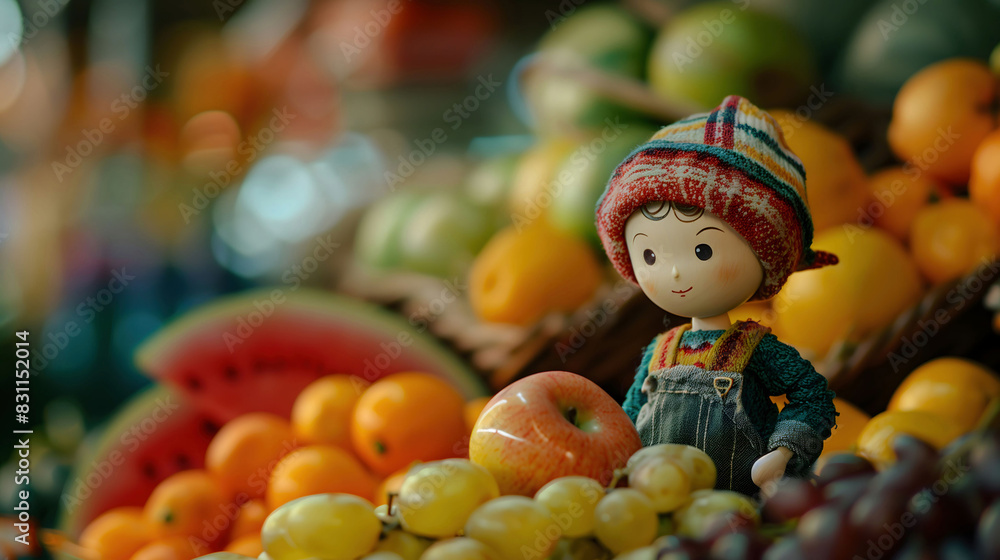 Diorama of Cute Little Girl Selling Fruits in Traditional Market Diorama of Cute Little Girl Selling Fruits in Traditional Market