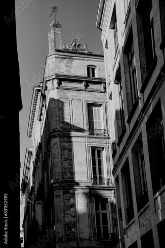 black and white city building