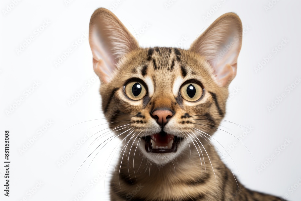 Portrait of a happy savannah cat over white background Portrait of a happy savannah cat over white background
