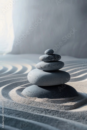 Zen Garden Stones Balance and Tranquility in Sand Waves