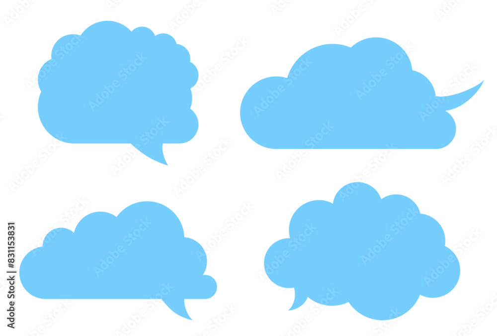 Blue cloud speech bubbles set Blue cloud speech bubbles set