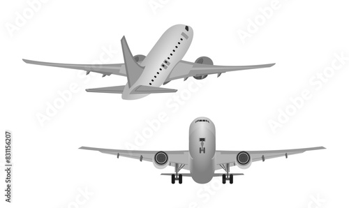 airplanes landing and take off. vector illustration isolated on white background.